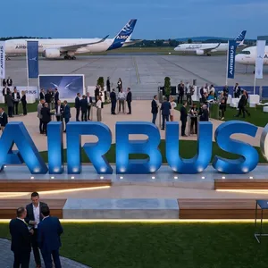 Großformatige 3D-Buchstaben AIRBUS bei Firmenevent im Außenbereich