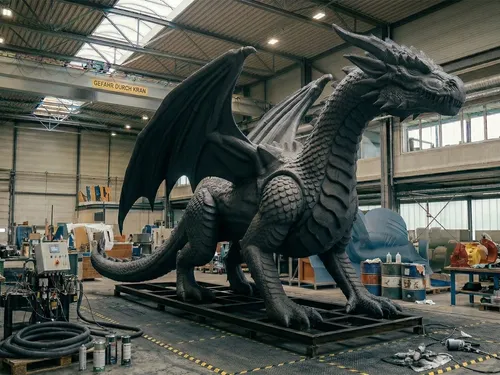 Drachenskulptur nach Spachtelung und Grundierung, bereit für die Lackierung